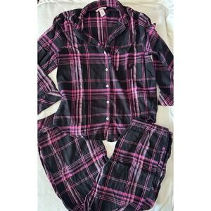 Victorias‎ Secret Pink Plaid Long Sleeve Pajama Set Pants Top Womens XS Long